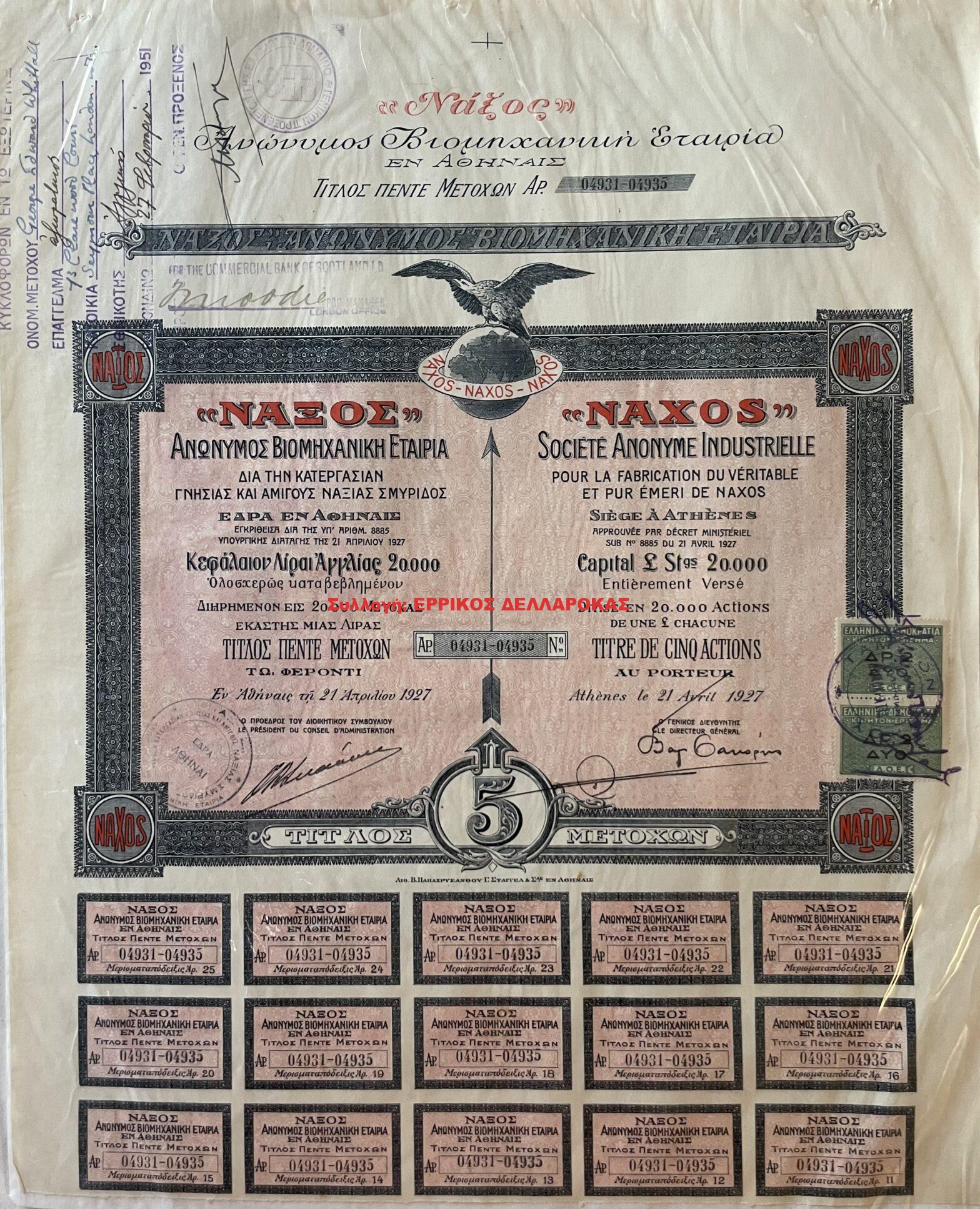 1927 ΝΑΞΟΣ ΑΝΩΝΥΜΟΣ ΒΙΟΜΗΧΑΝΙΚΗ ΕΤΑΙΡΕΙΑ
