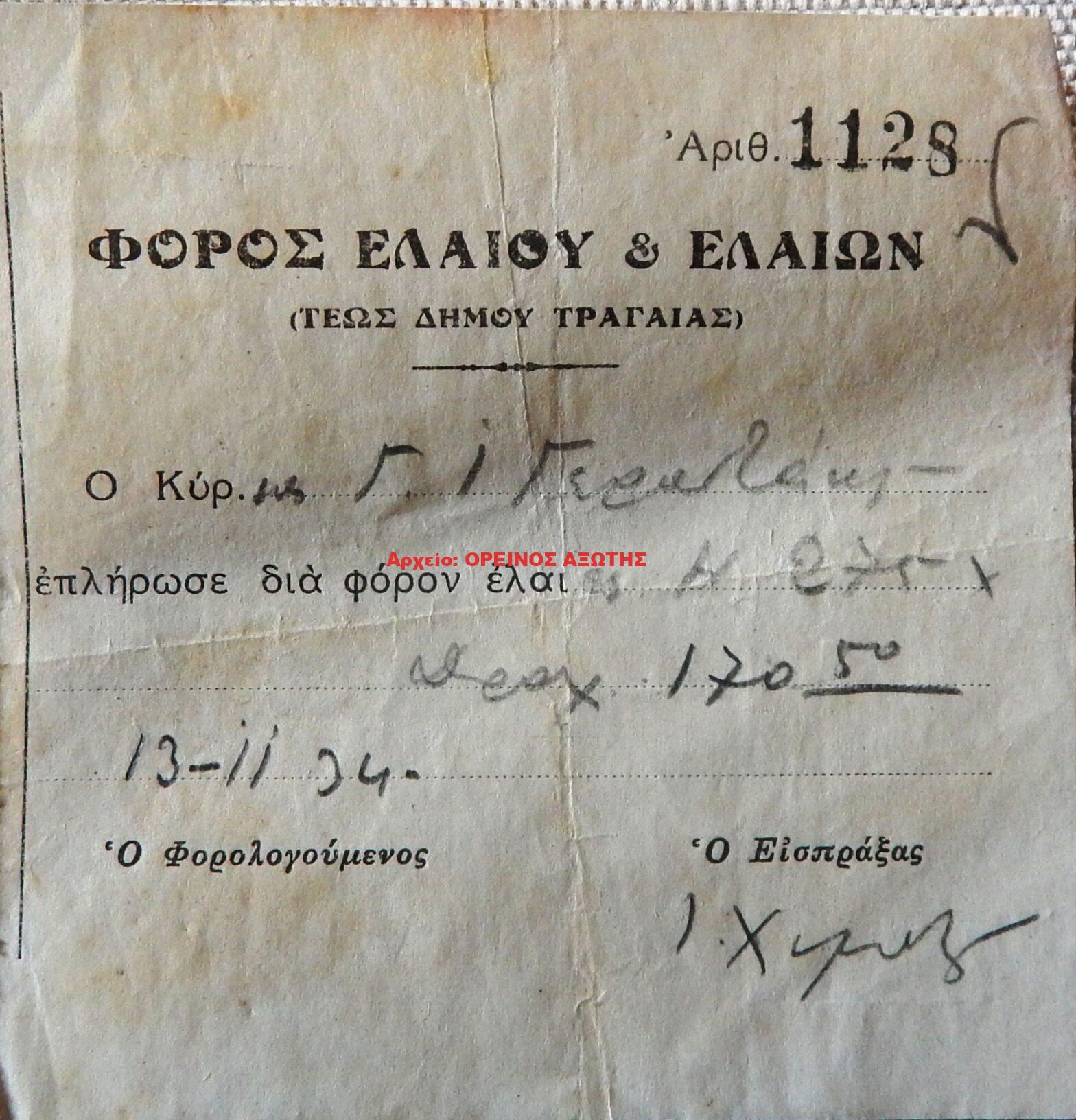 1934 φόρος ελαίου και ελαιών