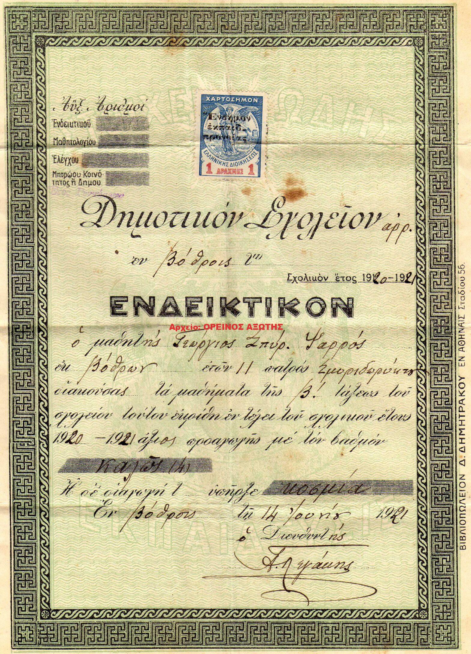 1921 ΕΝΔΕΙΚΤΙΚΟ