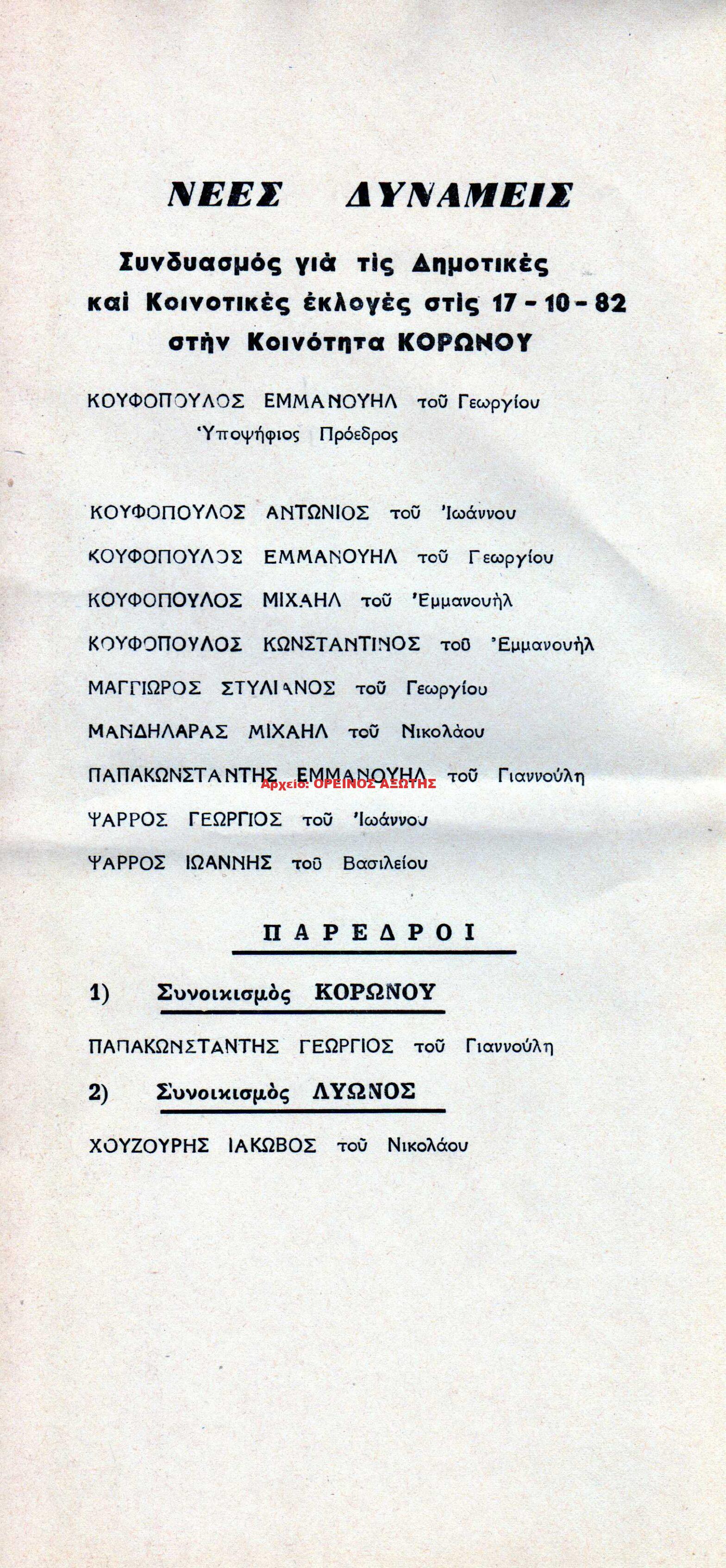 1982 ψηφοδέλτιο