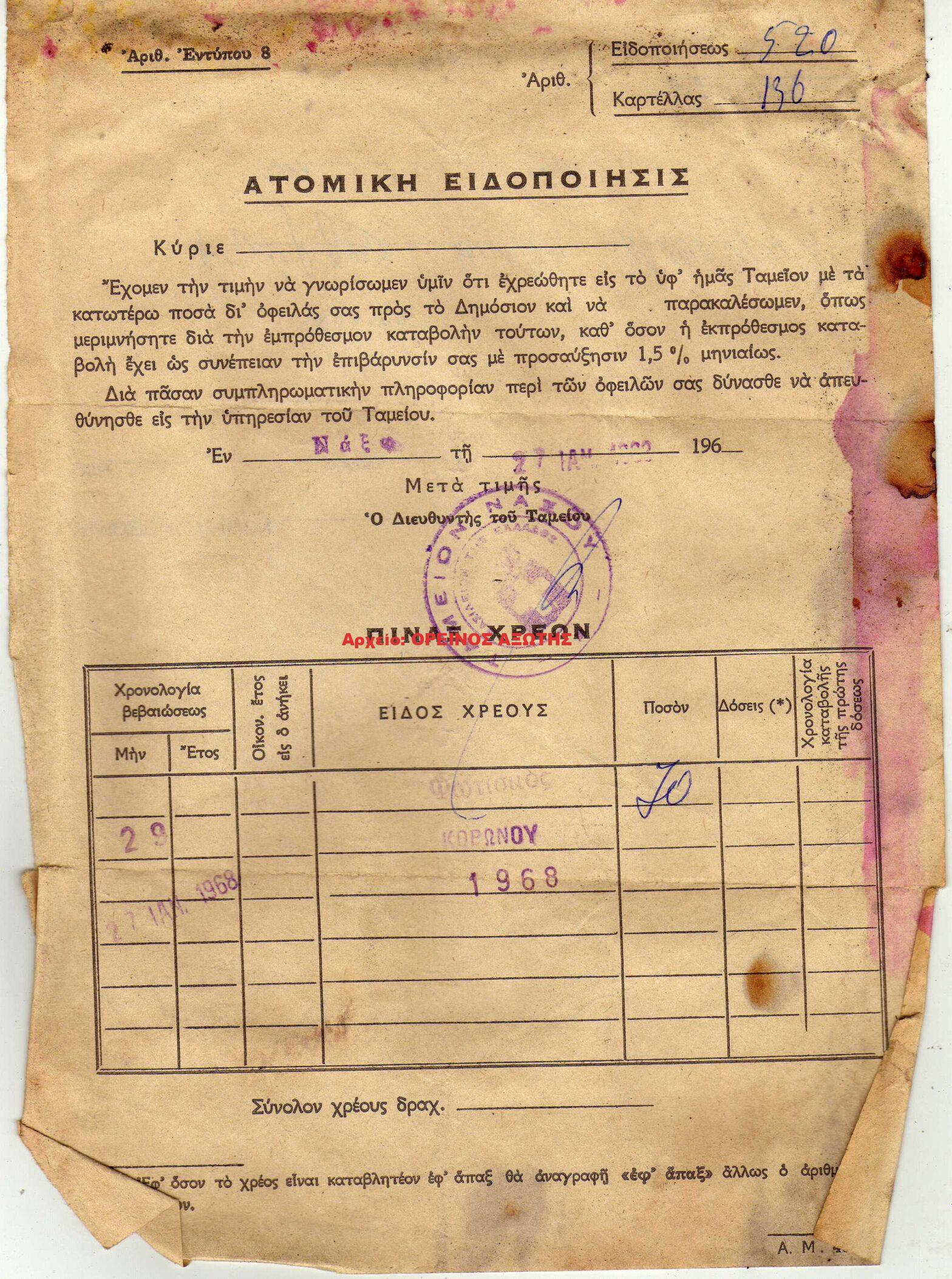 1968 λογαριασμός ρεύματος