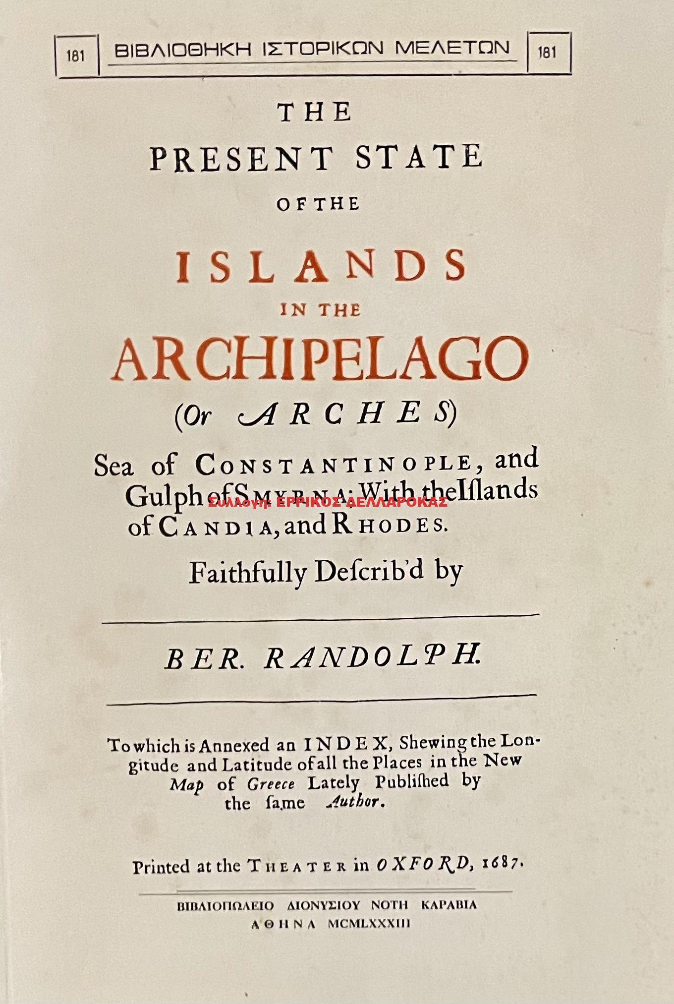 1687 THE PRESENT STATE OF THE ISLANDS IN THE ARCHIPELAGO