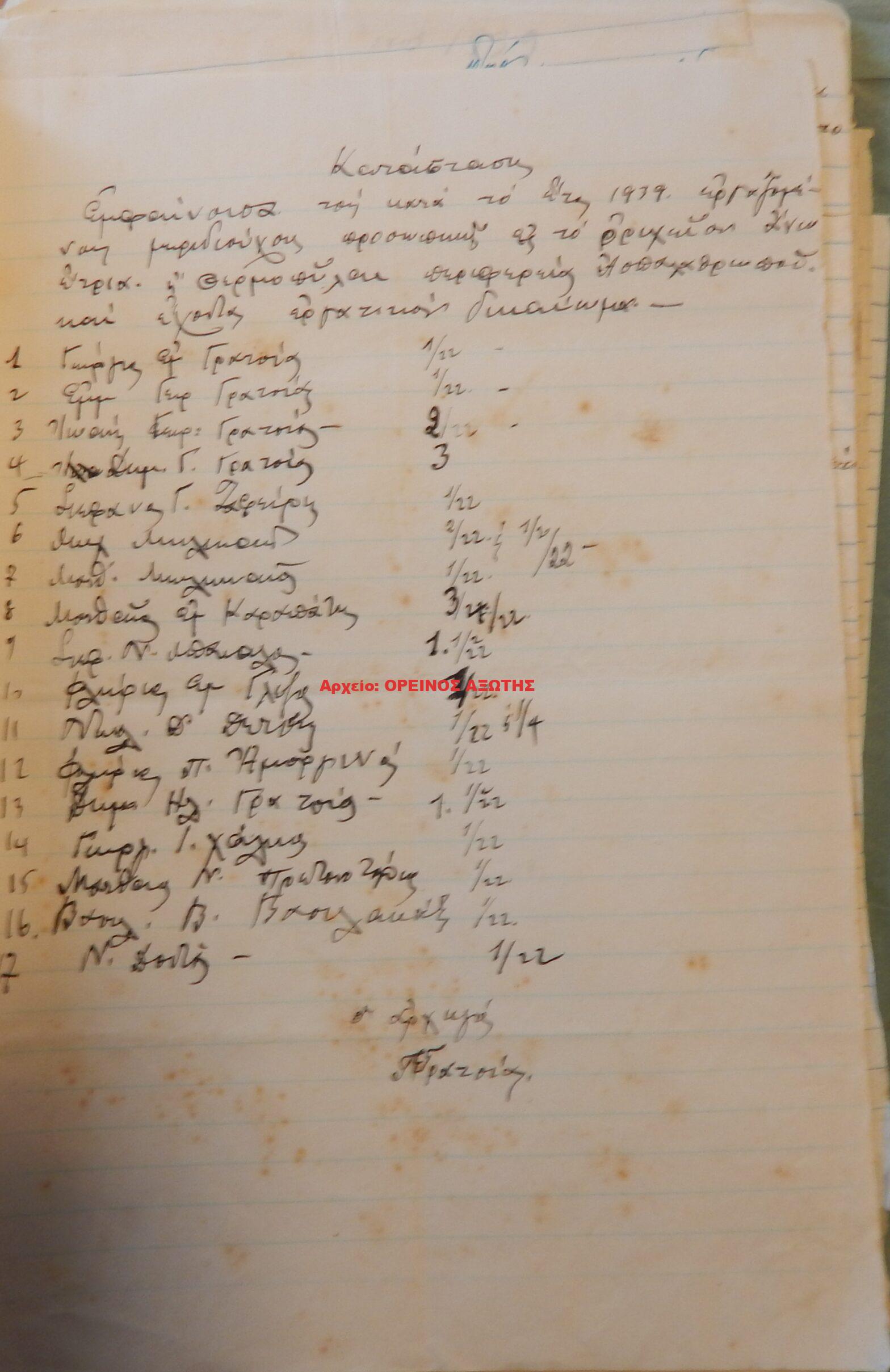 1939 μεριδιούχοι ορυχείου σμύριδας ΑΝΩ ΕΝΤΡΙΑ περιφέρειας Απειράνθου