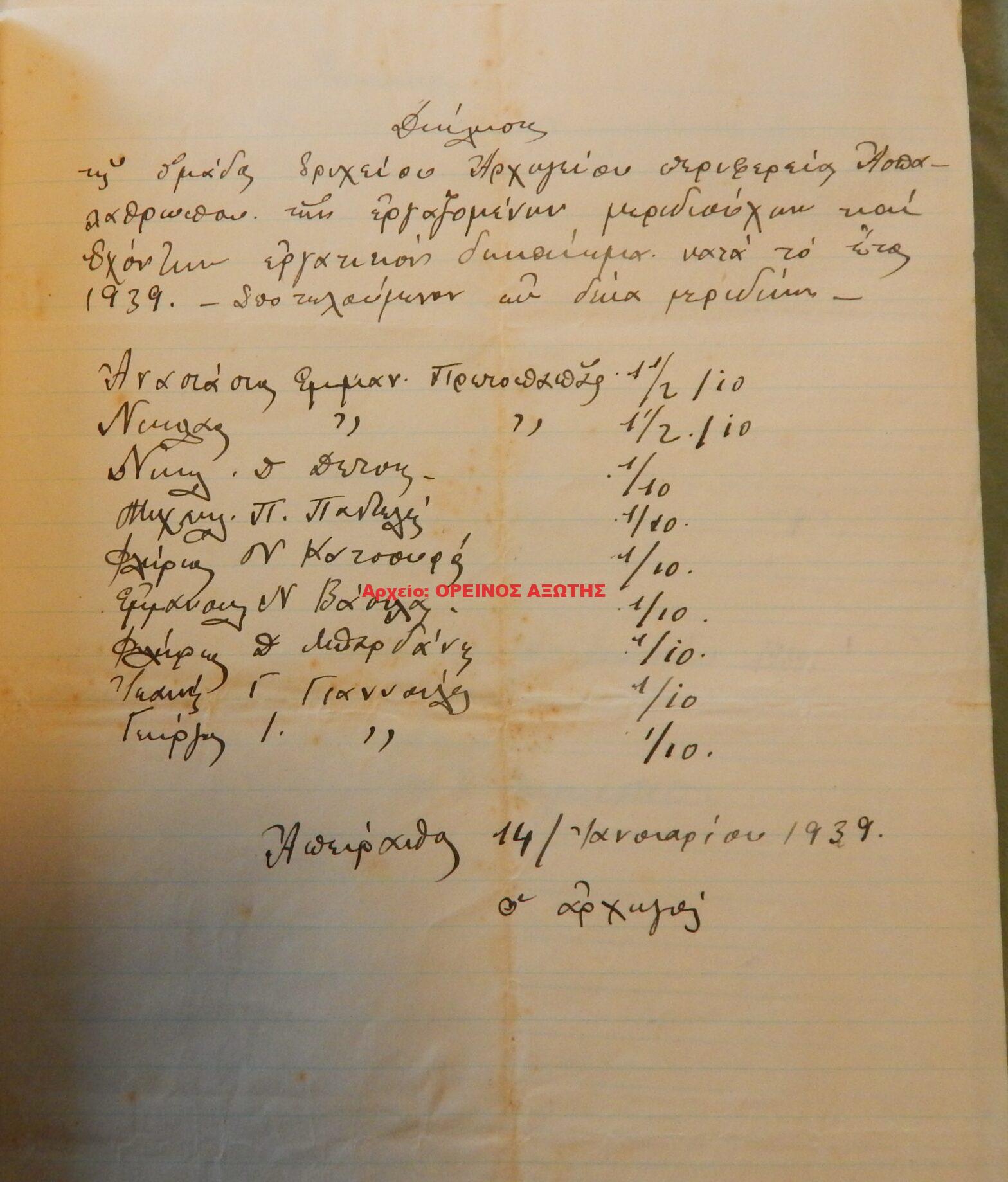 1939 μεριδιούχοι ορυχείου σμύριδας ΑΡΧΗΓΕΙΟ περιφέρειας Απειράνθου