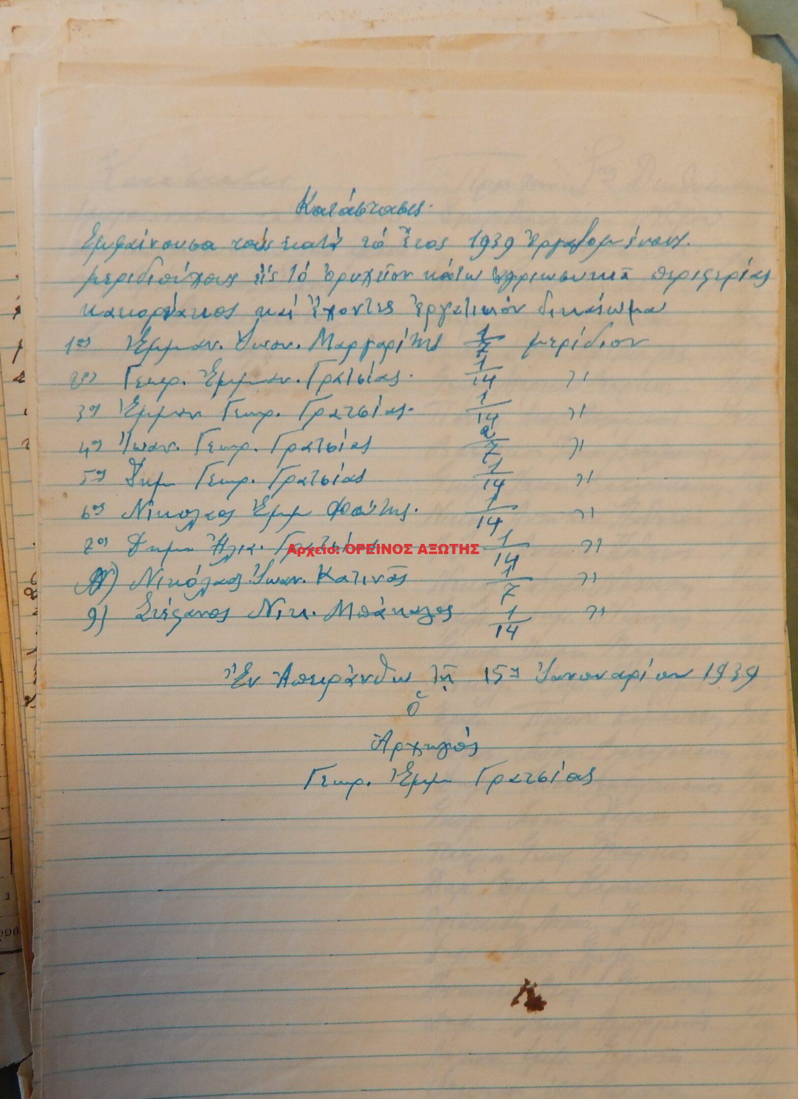 1939 μεριδιούχοι ορυχείου σμύριδας ΚΑΤΩ ΑΓΡΙΟΣΥΚΙΑ περιφέρειας Απειράνθου