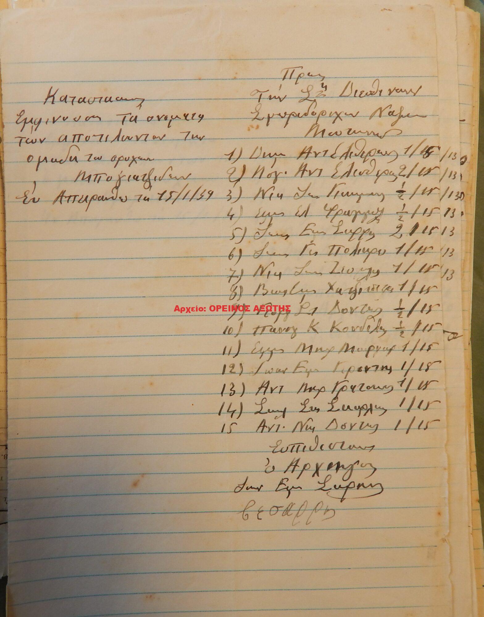 1939 μεριδιούχοι ορυχείου σμύριδας ΜΠΟΓΙΑΤΖΗΔΩΝ περιφέρειας Απειράνθου