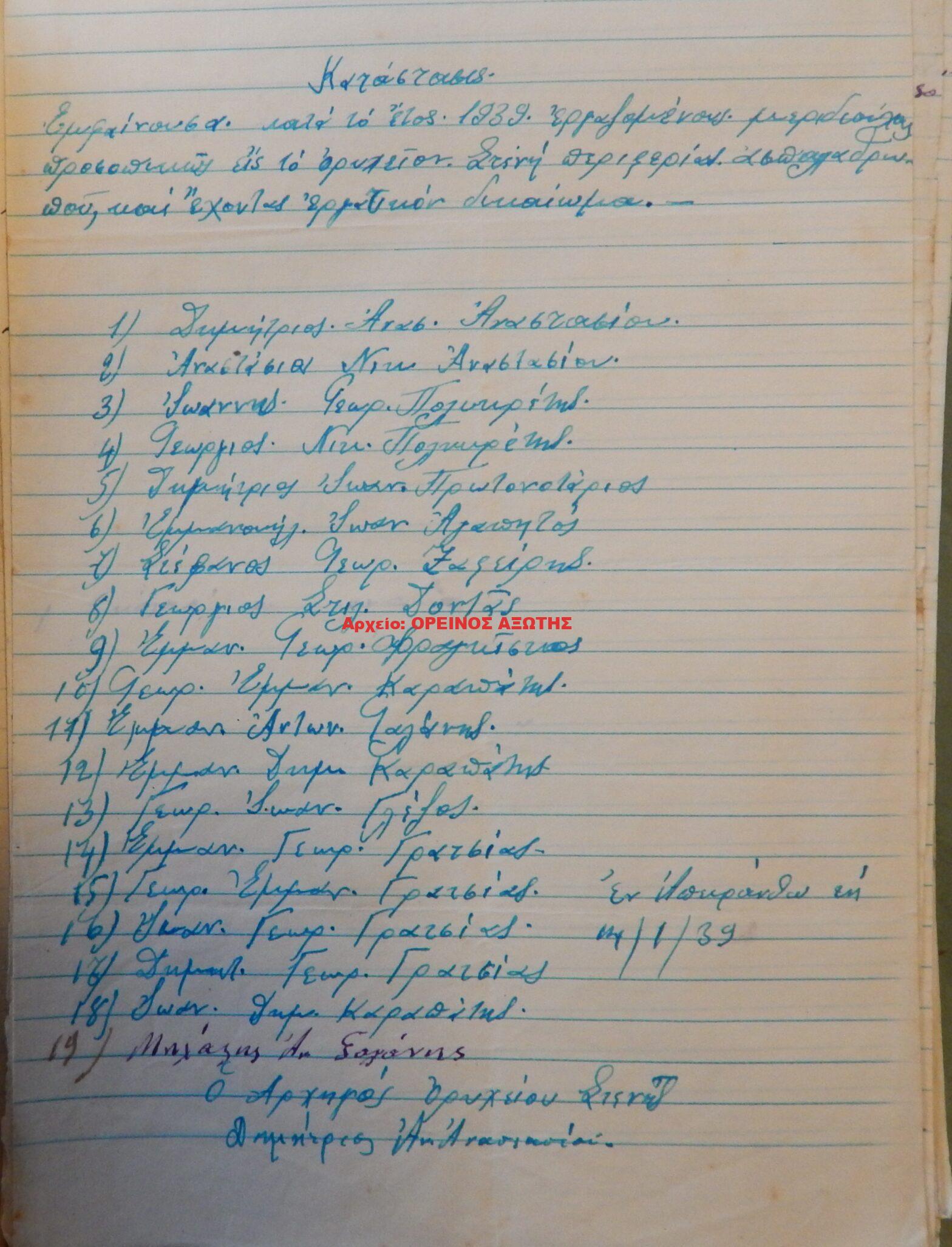 1939 μεριδιούχοι ορυχείου σμύριδας ΣΤΕΝΗ περιφέρειας Απειράνθου