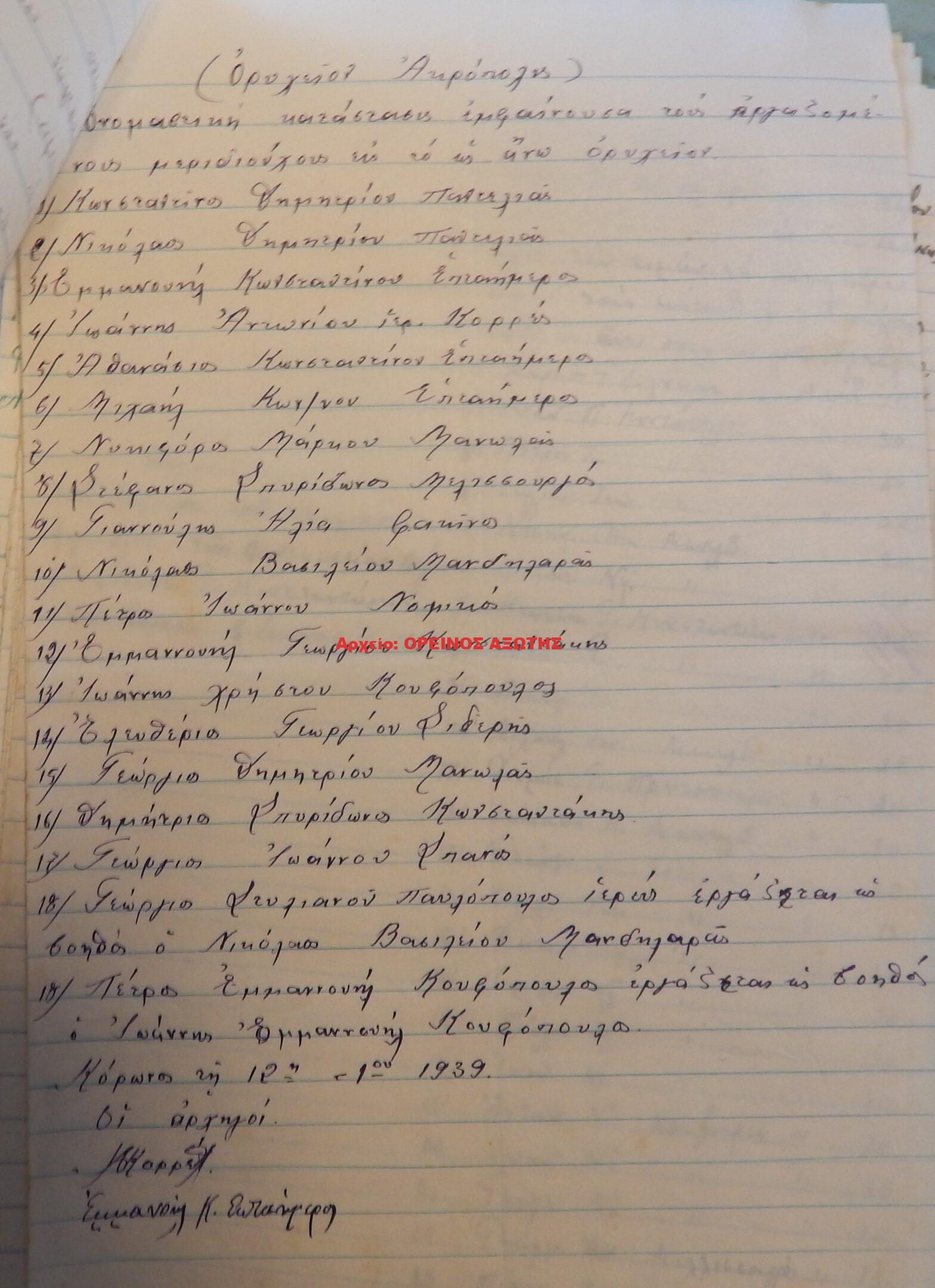 1939 μεριδιούχοι ορυχείου σμύριδας ΑΚΡΟΠΟΛΗ περιφέρειας Κορώνου