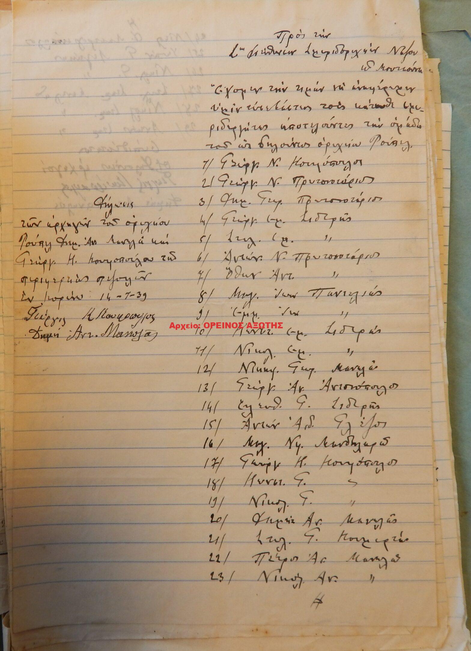 1939 μεριδιούχοι ορυχείου σμύριδας ΡΟΥΠΕΛ περιφέρειας Κορώνου