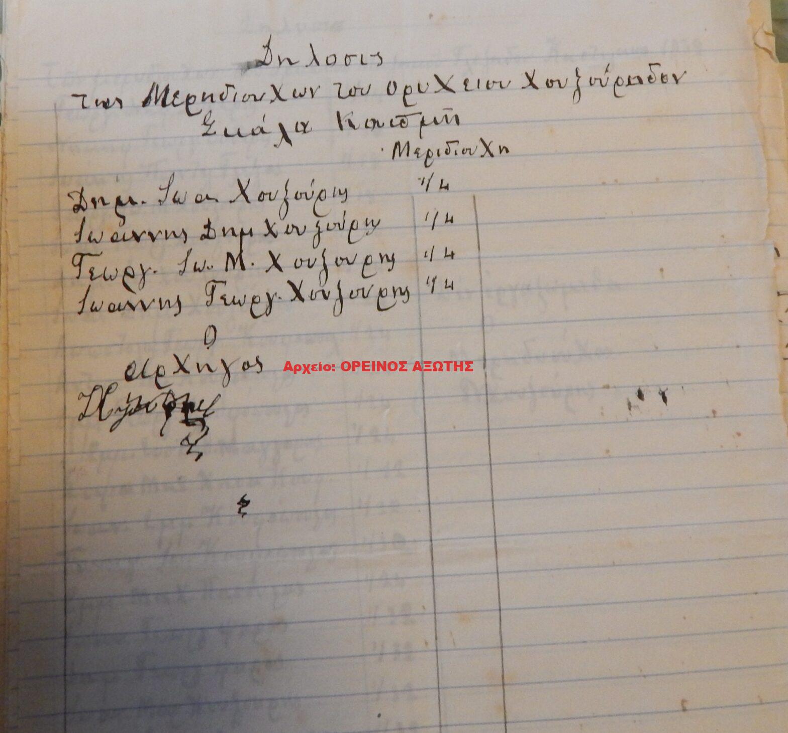 1939 μεριδιούχοι ορυχείου σμύριδας ΧΟΥΖΟΥΡΑΔΩΝ ΣΚΑΛΑΣ ΚΑΜΠΙΟΥ περιφέρειας Κορώνου